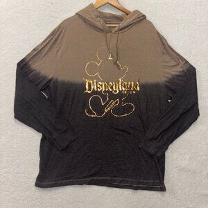 Disney Hoodie Womens XL Brown Gold Trim Modern Mickey Pullover Sweater Light